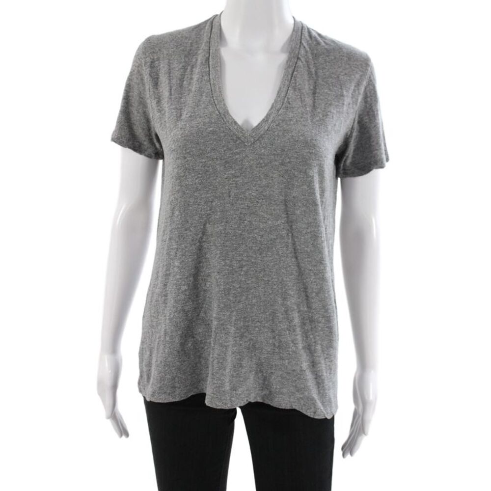 Monrow Women Basic Gray V-Neck Short Sleeve T-Shirt 50% Polyester Size S